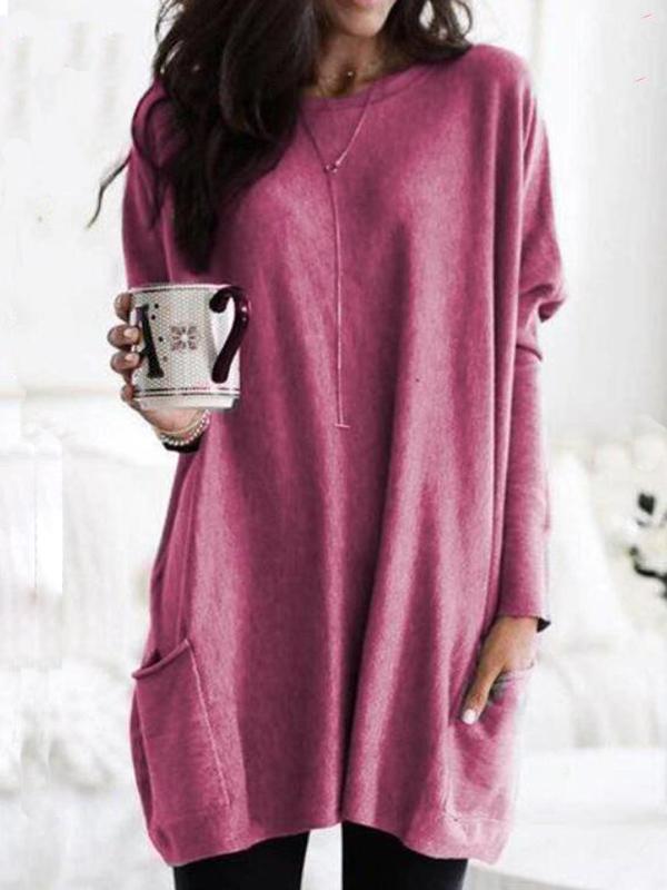 Casual Pockets Long Sleeve Solid Tops