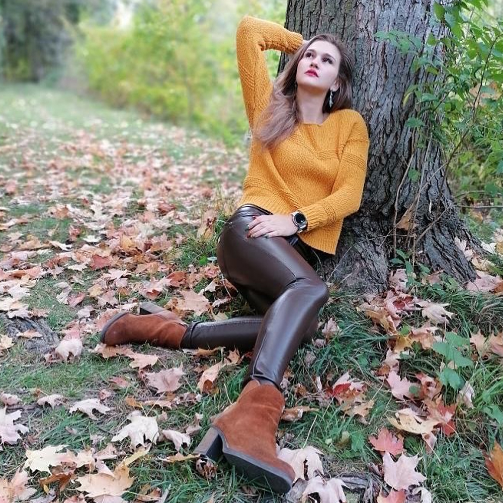 Sixsr Melody Brown Leather Pants Vintage Trausers Women Leggings Pvc Sexy Comfortable Moto Work Pants Woman Vinyl Trousers