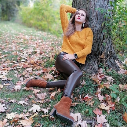 Sixsr Melody Brown Leather Pants Vintage Trausers Women Leggings Pvc Sexy Comfortable Moto Work Pants Woman Vinyl Trousers