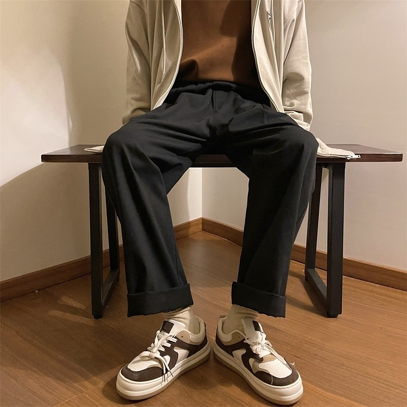 2024 Men's Japanese Retro Solid Color Wide Leg Pants Elastic Overalls Fashion Trendy Trousers Streetwear Loose Casual Pants