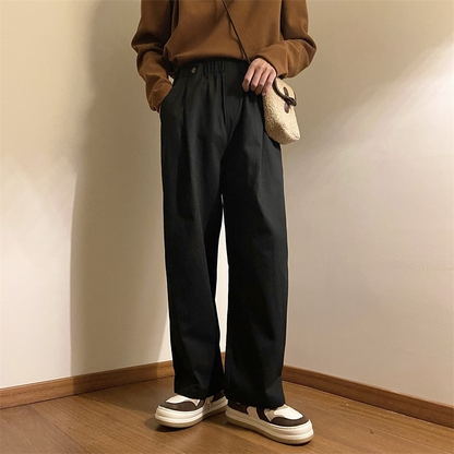 2024 Men's Japanese Retro Solid Color Wide Leg Pants Elastic Overalls Fashion Trendy Trousers Streetwear Loose Casual Pants