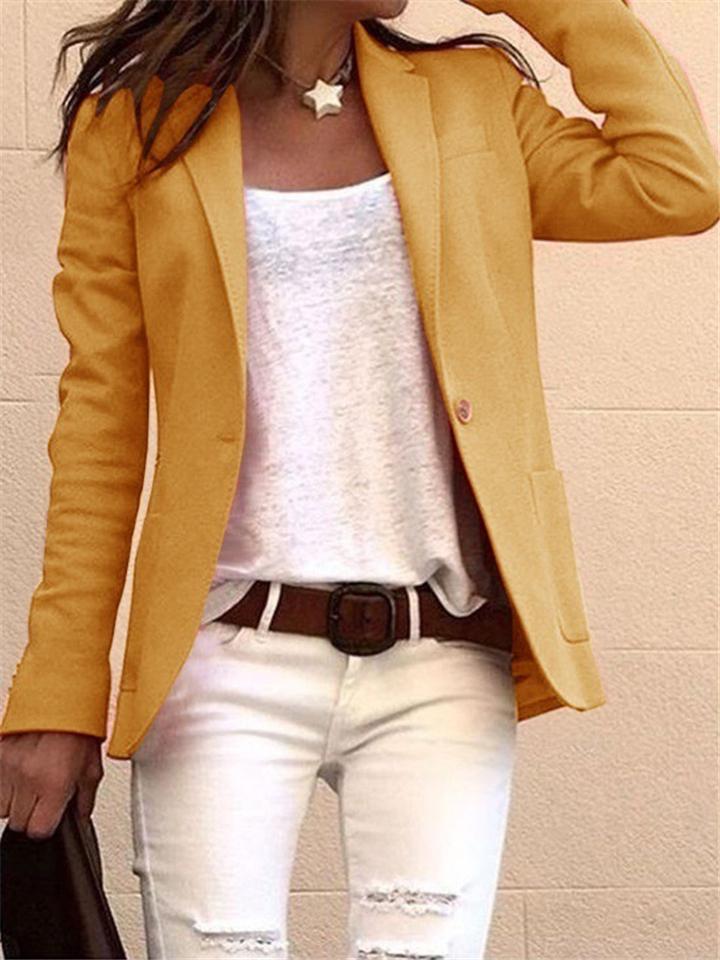 Women Solid Color Notched Collar Long Sleeves Blazer Coat