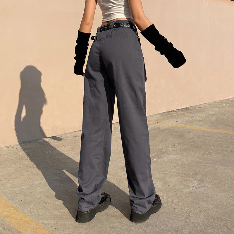 Sixsr Vintage Streetwear Cargo Pants Women Harajuku Street Loose Straight Women Jeans Casual Slim Versatile High Waisted Jeans Pants