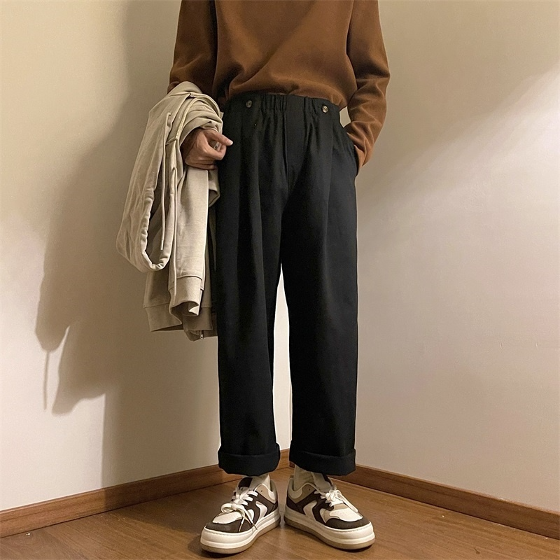 2024 Men's Japanese Retro Solid Color Wide Leg Pants Elastic Overalls Fashion Trendy Trousers Streetwear Loose Casual Pants