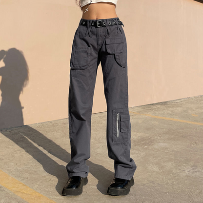 Sixsr Vintage Streetwear Cargo Pants Women Harajuku Street Loose Straight Women Jeans Casual Slim Versatile High Waisted Jeans Pants