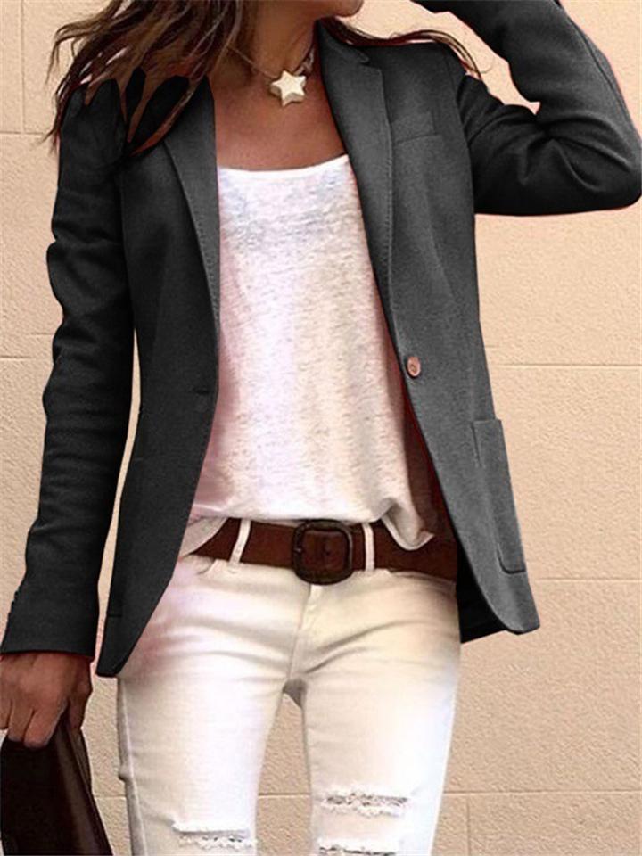 Women Solid Color Notched Collar Long Sleeves Blazer Coat