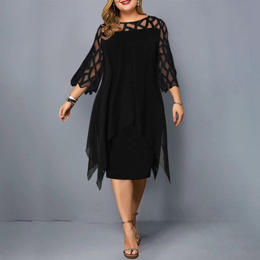 Sixsr Plus Size Dresses 4XL 5XL 6XL Lace Mesh Sexy Elegant Midi Party Dress Red Black Green Purple Loose Hellow Women's Clothing