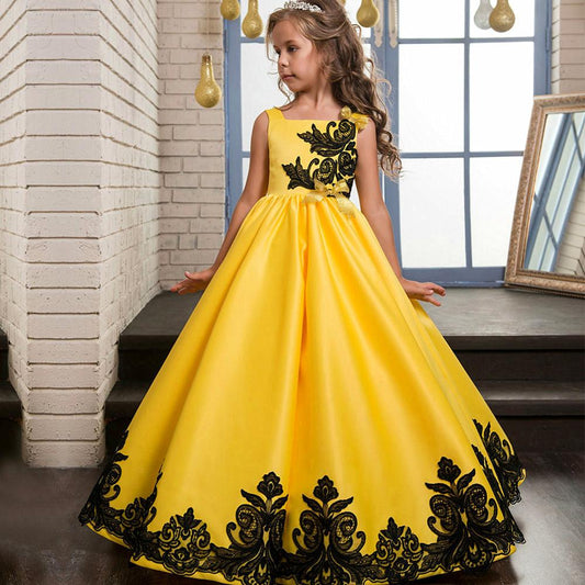 sixsr Summer Kids Princess Dress Girls Flower Embroidery Dress For Girls Vintage Wedding Party Formal Ball Gown Children Clothing