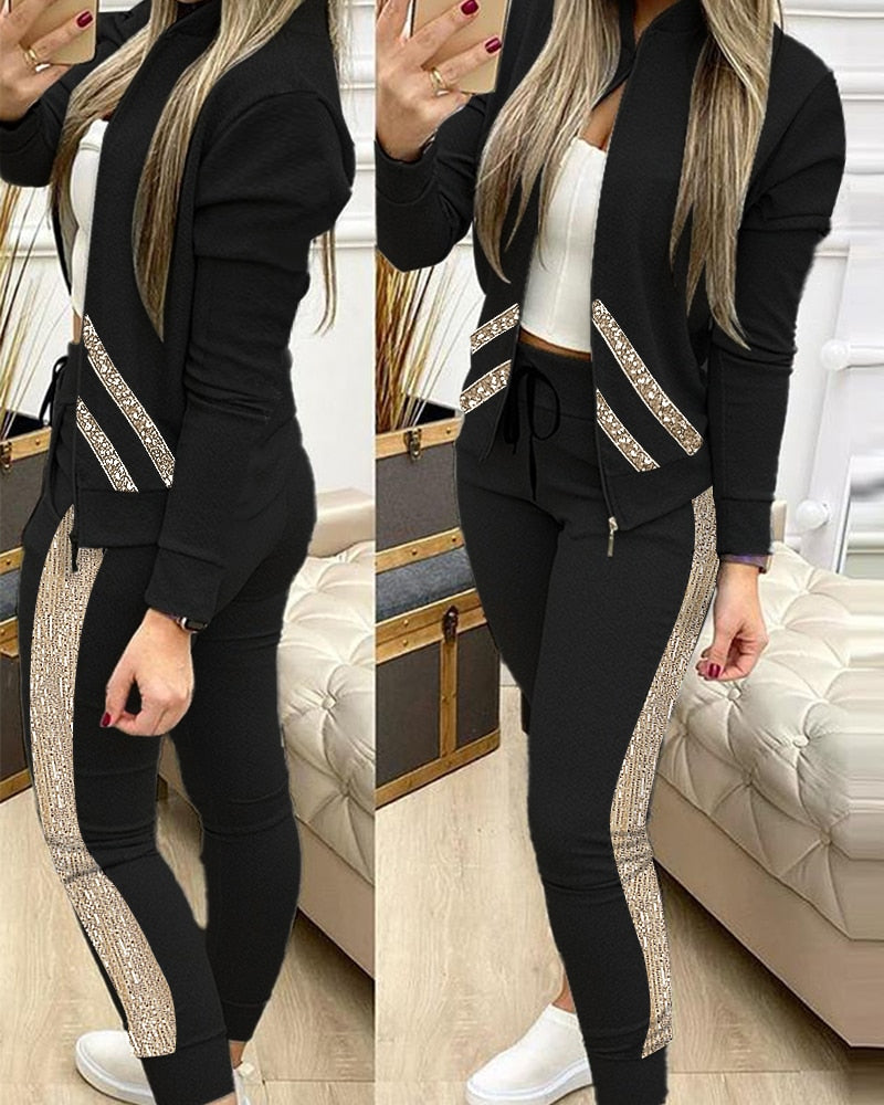 sixsr  Fashion Tracksuit 2 Piece Set Autumn Winter Zipper Jacket + Long Pants Sports Suit Female Sweatshirt Sportswear Suit For Woman