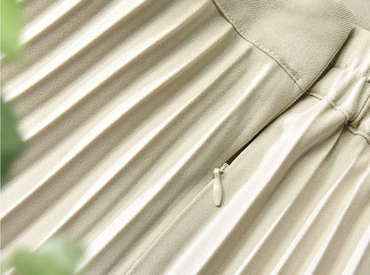 sixsr Brand Designer Women Spring Autumn Elegant Chic Solid Pleated Skirt High Waist Luxury Fashion With Elastic Female C-035