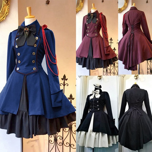 sixsr Trends high quality Medieval renaissance sweet lolita dress vintage falbala bowknot high waist victorian dress kawaii girl gothic lolita op loli cos