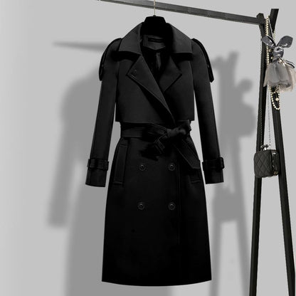 Sixsr Women Trench Coat Solid Double Breasted Trench Autumn Winter Elegant Vintage Turn-down Collar Warm Windproof Trench with Belt