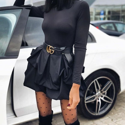 Sixsr Solid Long Sleeve Mini Bud Dress  Party Dress  Black Dress Women Dress