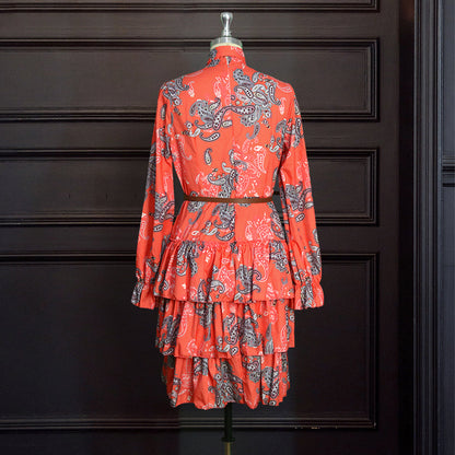 Sixsr Women Printed Dresses Long Sleeves Bowtie Cake Dress Female Ruffles Pleated Africn Fashion Lovely Date Sweet Vestidos Plus Size