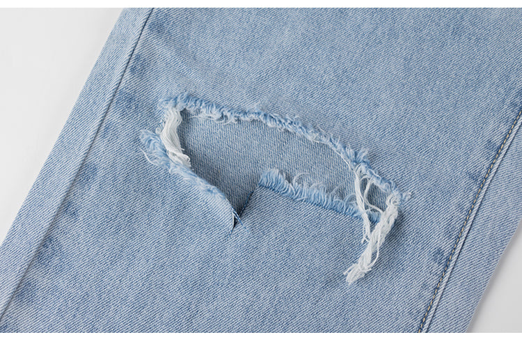 Womens Loose Fit Jeans Ripped Wide Leg For Women High Waist Blue Wash Casual Cotton Denim Trousers Summer Baggy Jean Pants