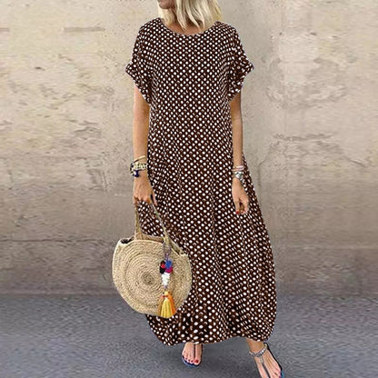 Sixsr Women Crew Neck Short Sleeve Long Dresses