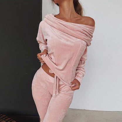 Autumn Velour Lounge Set Women  Two Piece Sets Velvet Velour Tracksuit Ladies Sweatsuit 2 Piece Outfits For Women