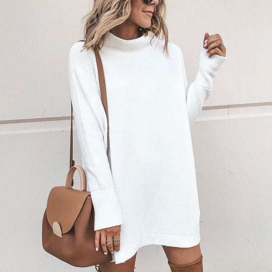 Sixsr Fashion Dress Women Elegant Chic Solid Color Women's Dresses Office Soft Slim Dresses Female Turtleneck Woman Clothes Plus Size