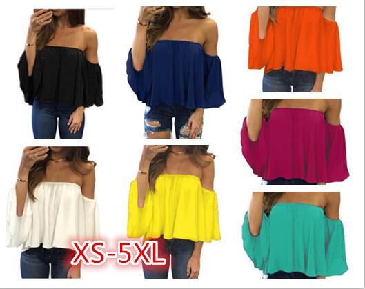 Summer T-shirt Women Fashion Sexy Chiffon Off Shoulder Shirts Strapless Short Sleeve Beach Tops Tee Feminine 5XL