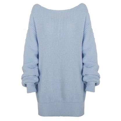 Sixsr The hottest ladies casual off-shoulder lantern sleeve knitted sweater dress