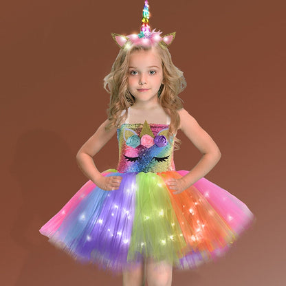 Sixsr Girls Shiny Unicorn TUT Dress Glowing Kids Unicorn Dresses For Girls Hallowmas Party Princess Dress Children Clothing vestidos