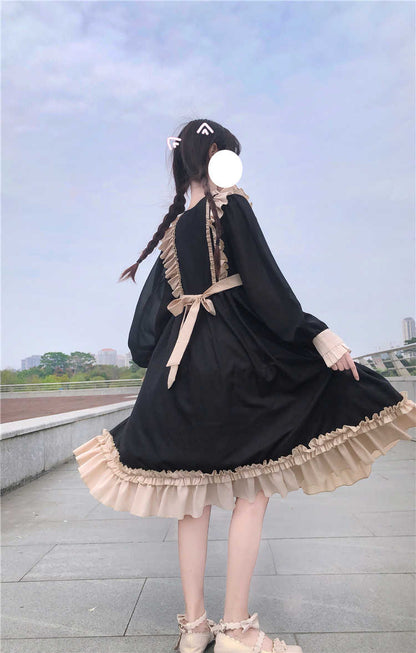 Sixsr Japanese Harajuku Gothic Bandage Bow Splice Dress Sweet Lolita Girl Cosplay Dress Kawaii Ruffles Bow Women Party Dress