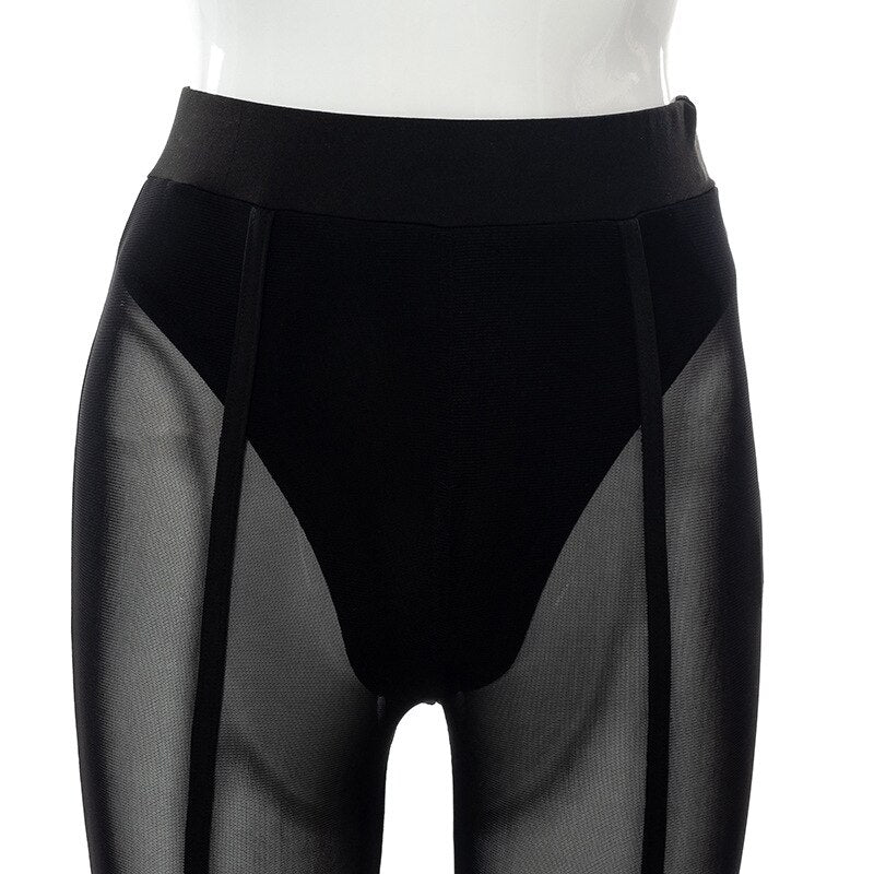 Sixsr New Sexy See-through Black High Waist Long Trousers Casual Sweatpants Women Autumn Elastic Pencil Pants Mesh Leggings
