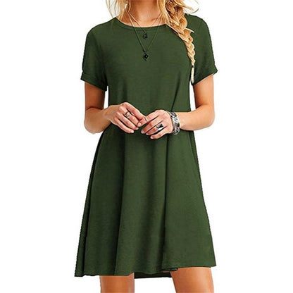 Sixsr Women Female Short Sleeve Loose Mini Short A-line Dresses Summer Beach Casual Dress Candy Color S-XXL