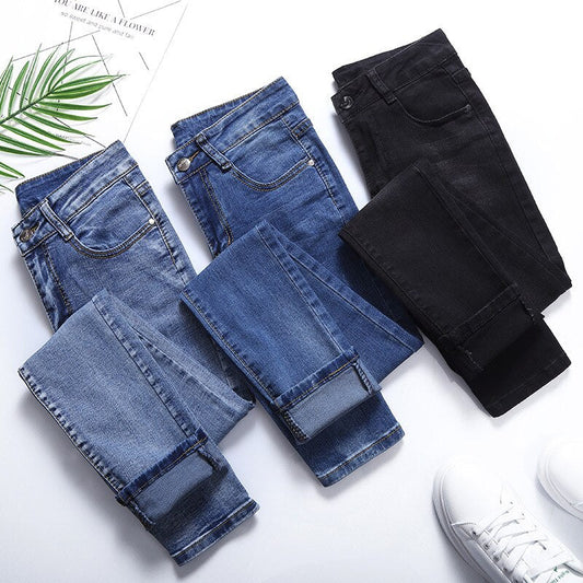 Sixsr Black Women Autumn Washed  Jeans Mid Waist Y2k Cotton Fashion Chic All-match Pants Slim Shinny Stretch Casual Denim Pencil Jeans