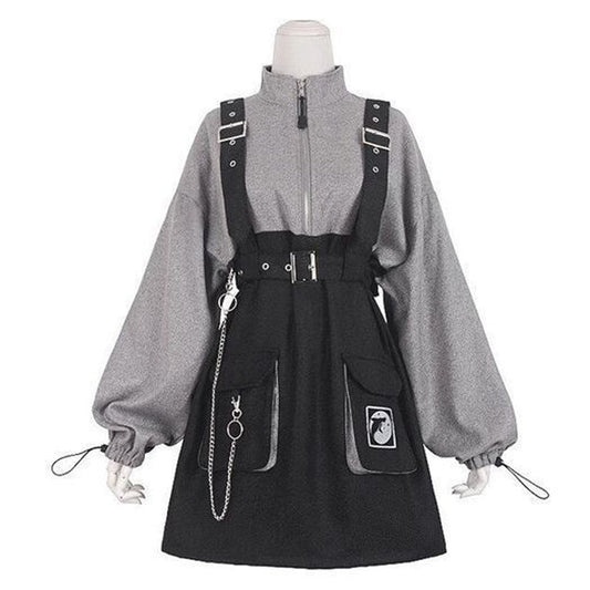 Sixsr Retro Vintage Women Gothic Girls Punk Mini Dress High Waist Long Sleeve Hat Collar Sexy Gry Black Lolita Plus Size Jurken