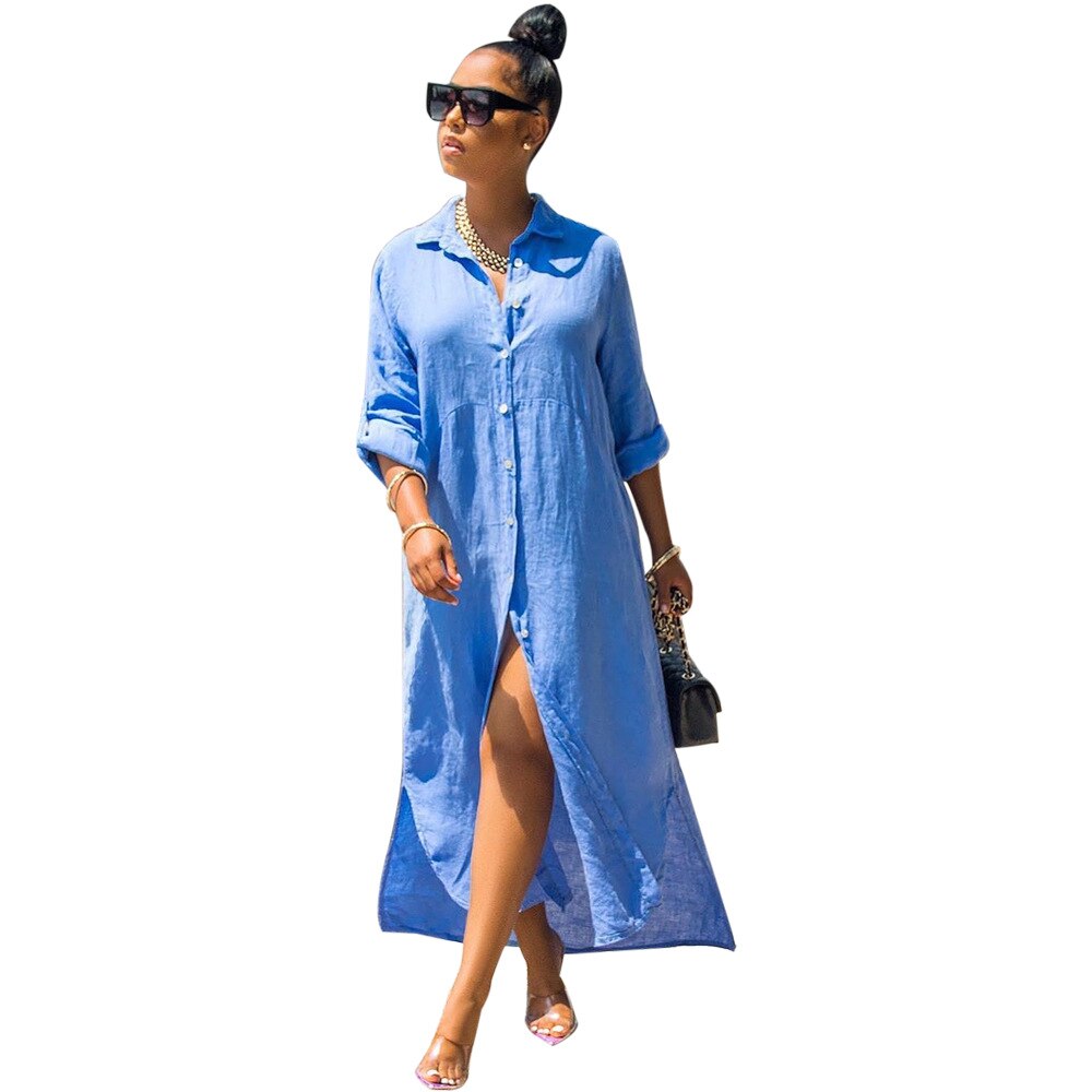 Women fashionable Shirt-style Button Dress Ladies Casual Long Street Dress Large Size Loose Home Commuter Print Dress