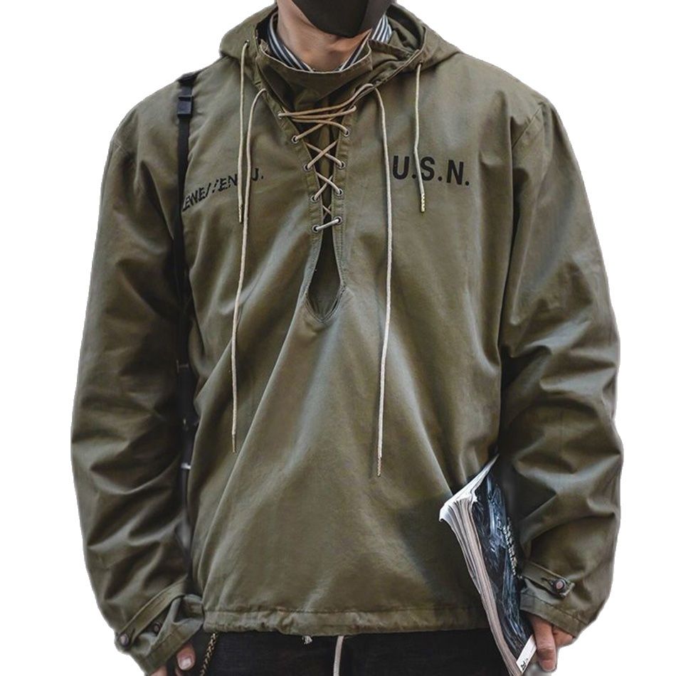 2024 Autumn Winter Men Hoodie Retro Army Green Cotton Hooded Coat Military Coat Cargo Style Clothes