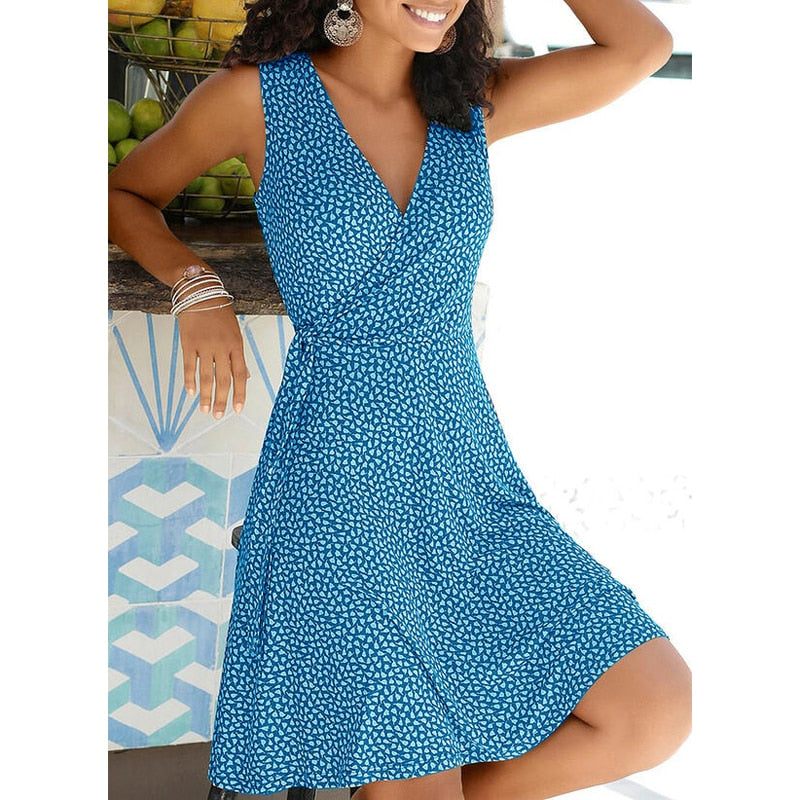 New Casual Polka Dot Dress Women V Neck Sleeveless Bandage Beach Dress Summer Bohemian Dresses For Women