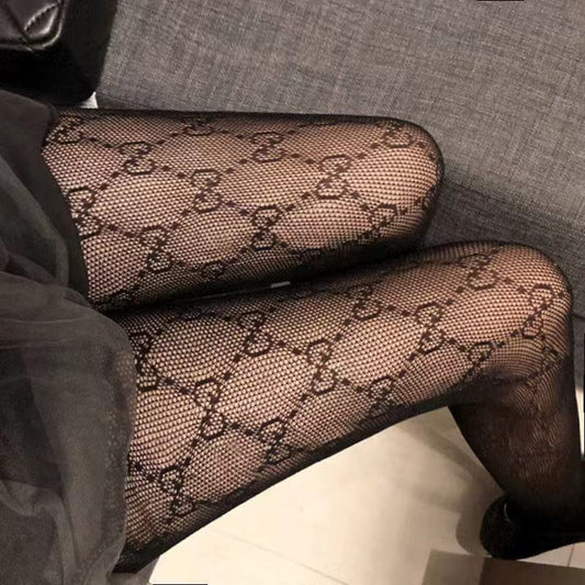 sixsr Women's Pantyhose Fishnet Stockings High Elastic Letter Fishnet Stockings Sexy Luxury High-end Stockings Mesh Hollow Tights
