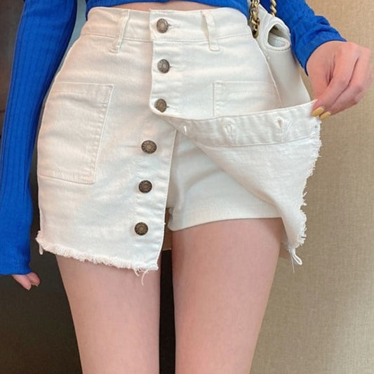 sixsr  Summer Sexy Mini Skirt Women New Arrival Single Buttons High Waist Denim Shorts Skirt Black Or White A Line Jean Skirts