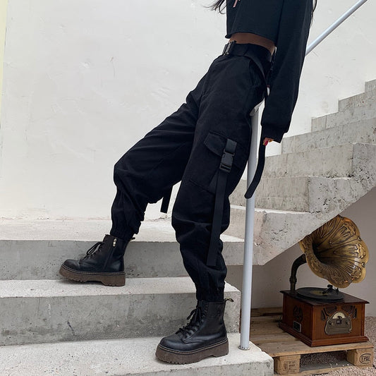 Sixsr Spring Outfits  Trends Big Pockets Cargo Pants Women Elastic High Waist Loose Streetwear Summer Pant Baggy Tactical Trouser Hip Hop Joggers Pants