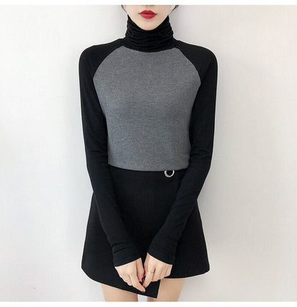 Sixsr harajuku Solid Bottoming t Shirt Women Spring Autumn Tee Shirts Korean Turtleneck Slim Long Sleeve Black White T-shirts 90s tops