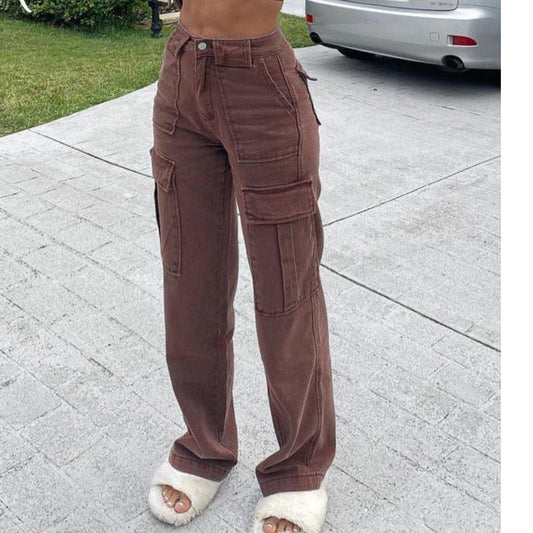 Brown Vintage Baggy Jeans Women 90s Streetwear