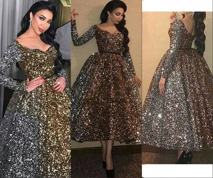 Evening Celebrity Prom Ball Gown Dresses  Woman Party Night Short Elegant Plus Size Arabic Dubai Gold Formal Dress