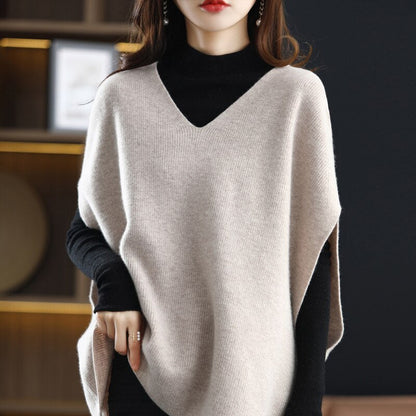 Sixsr Autumn And Winter Casual V-Neck Cashmere Chic Pullover Vest Solid Color Knitted Women's Sleeveless Sweater 100% Wool Loose Coat