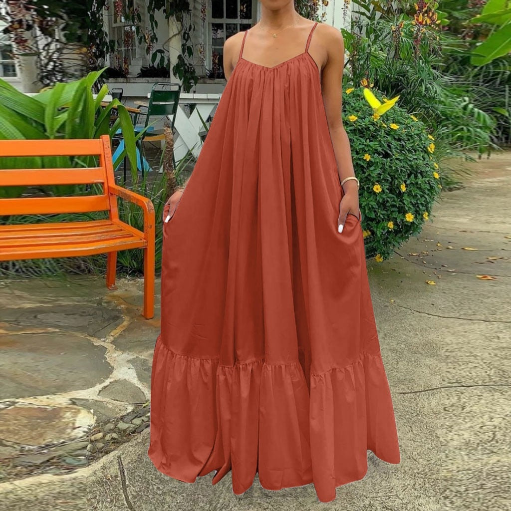 Celmia Summer Dress Women Sexy Short Sleeve Ruffled Maxi Long Dress Casual Loose Solid Pleated Beach Vestido Robe Plus Size