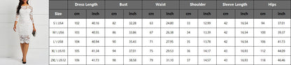 Sixsr Evening Party Date Women White See Through Hollow Out Floral Lace Bodycon Dress Office Lady Spring Summer Work Basic Dresses