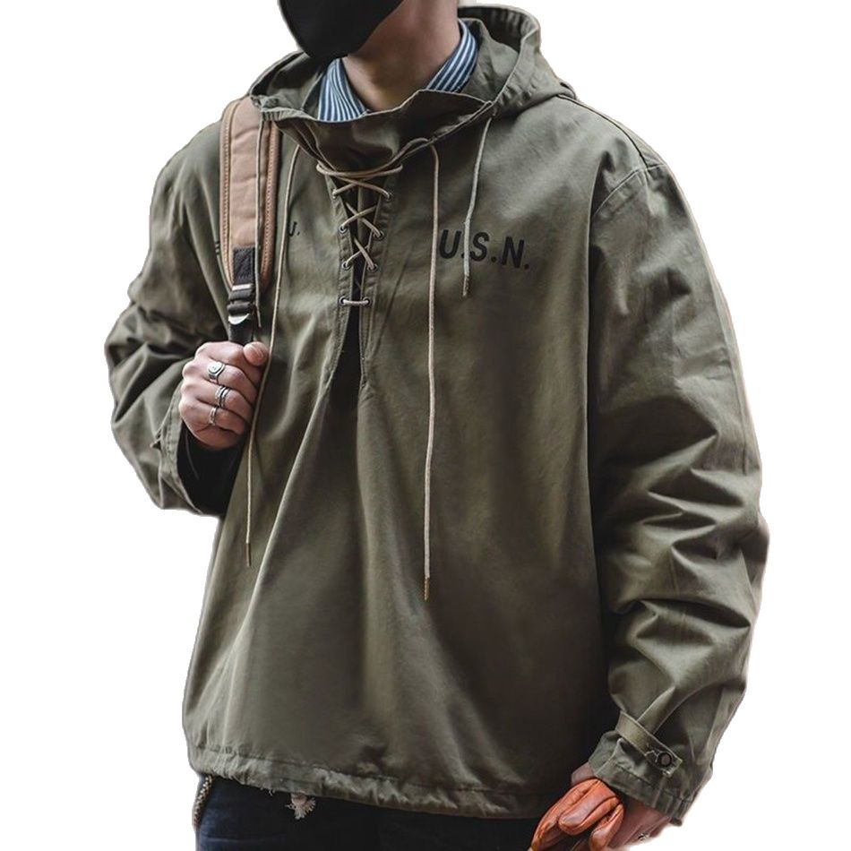 2024 Autumn Winter Men Hoodie Retro Army Green Cotton Hooded Coat Military Coat Cargo Style Clothes