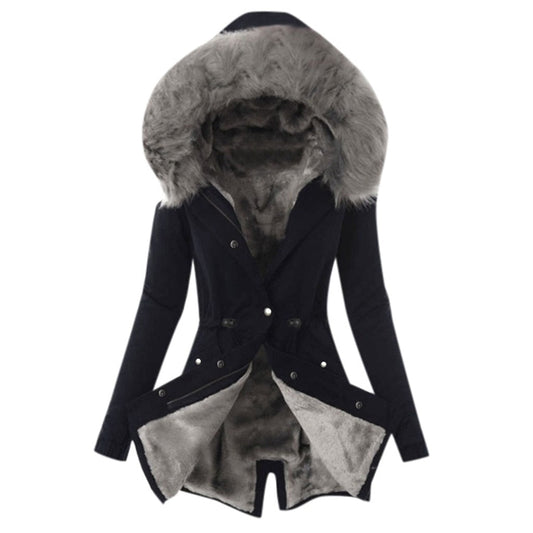 Ultra Cozy Fur Button Up Waist Drawstring Pocket Cotton Coat