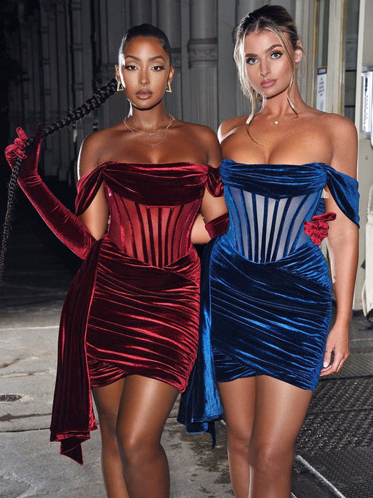 sixsr Spring Outfits  Trends Draping Off Shoulder Corset Dress High Quality Christmas Summer Bodycon Dress Women Sexy Evening Club Dress Outfit