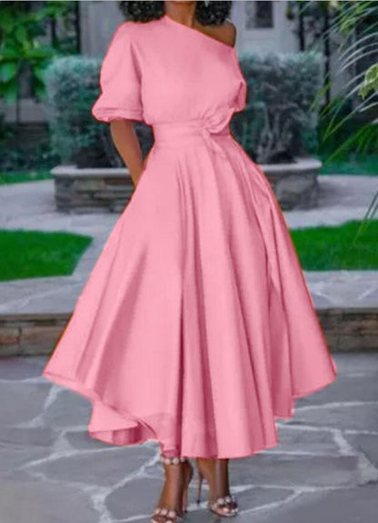 Sixsr Women Dress Bare Shoulder Waist Belt Long A Line Pleated Orange Casual Fashion Female Ladies Elegant New Autumn Summer Robes