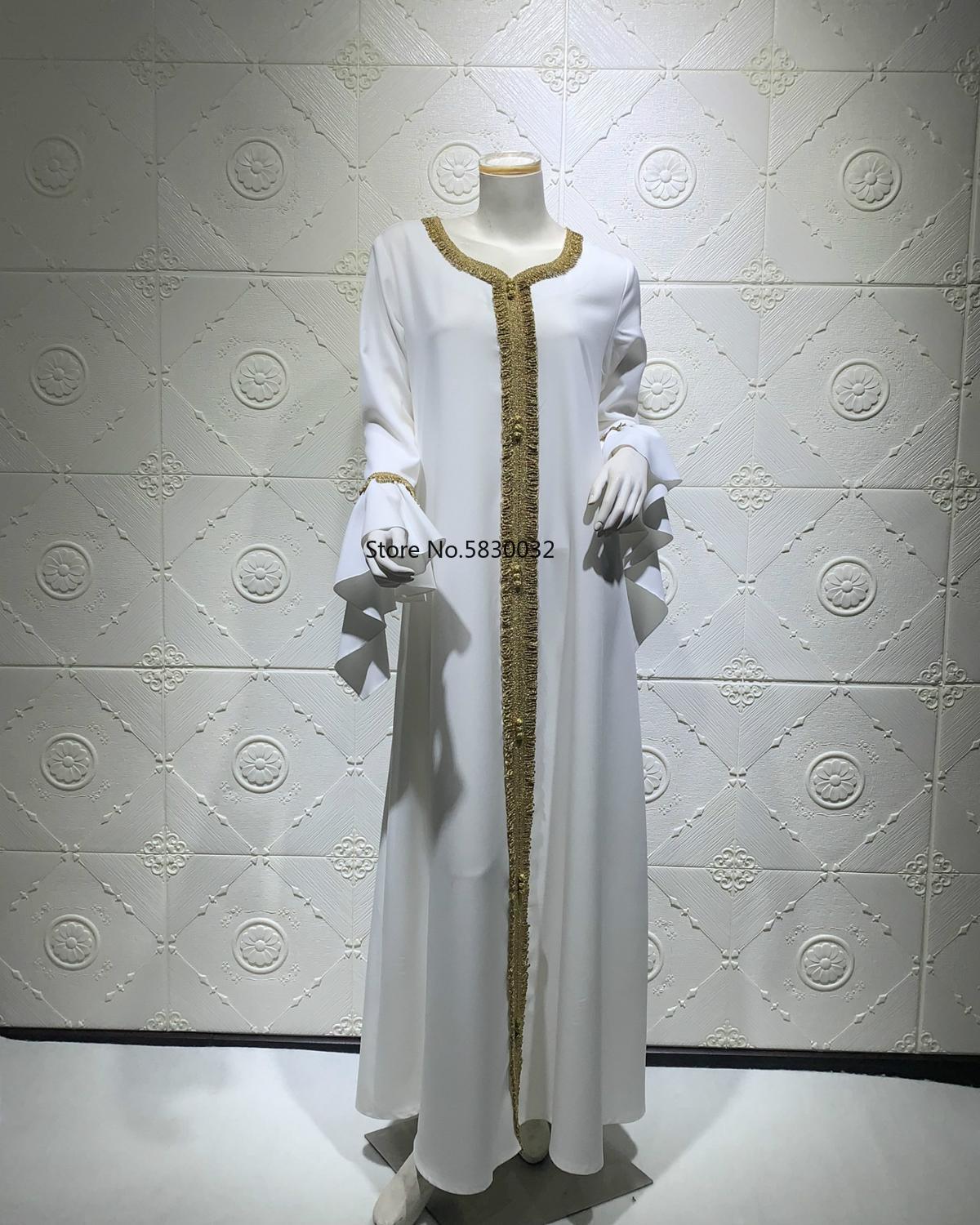 Jalabiya Kaftan Arabic Dress For Women Dubai Turkey Abaya Embroidery Loose Djellaba Muslim Fashion Islamic Clothing White