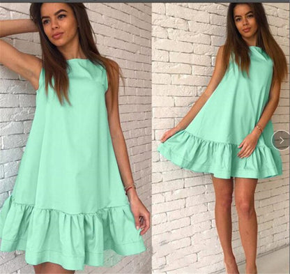 Sixsr Women Female Short Sleeve Loose Mini Short A-line Dresses Summer Beach Casual Dress Candy Color S-XXL