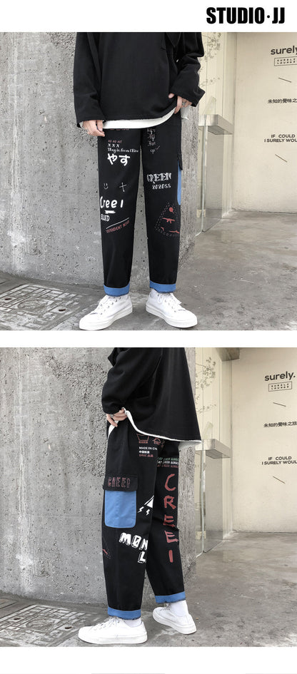 Straight Denim Jeans Men Graphic Printed Jeans 2024 Streetwear  Jeans Man Wildleg Pants Hip Hop Korean Harajuku Fashion Pants