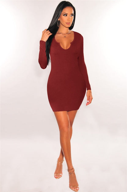 Sixsr Long Sleeve Mini Dresses Women Basic Party Evening Clubwear Outfits Fall V Neck Sexy Bodycon Dress Short Wrap Streetwear